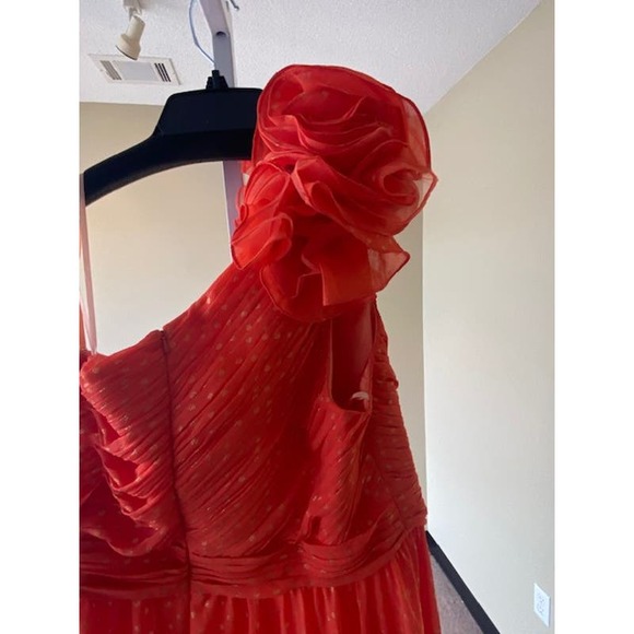 Mac Duggal Polka Dot Ruffled One Shoulder Gown in Tangerine - Picture 8 of 8